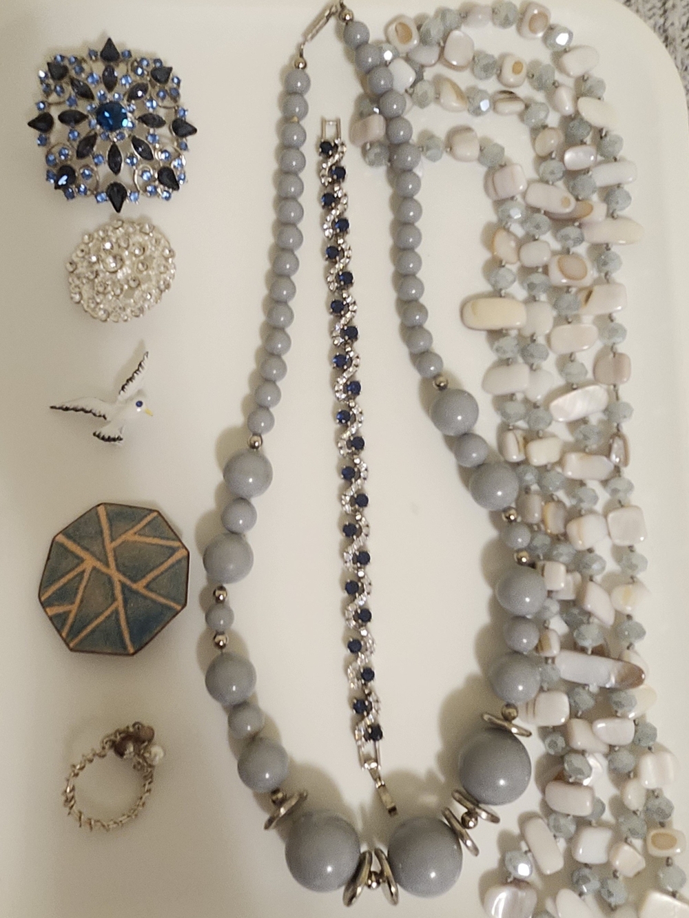 Vintage Gray, Silver And Blue Jewelry Lot